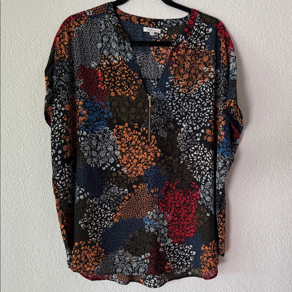 Maurices Multicolor Floral Blouse with Zipper